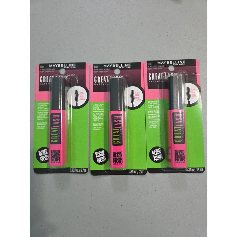 Maybelline Great Lash Mascara #100 Blackest Black lot of three new